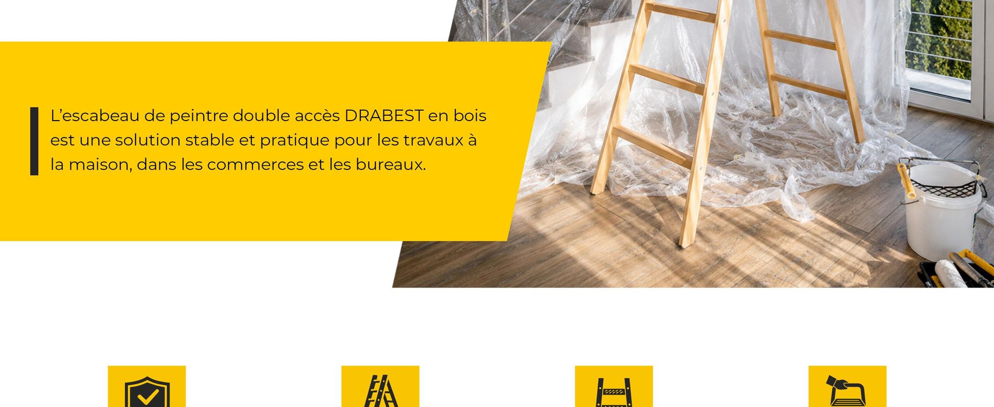 Drabest | Échelle en bois 7 échelons 150 kg - Conception stable - Idéale pour la maison et le travail