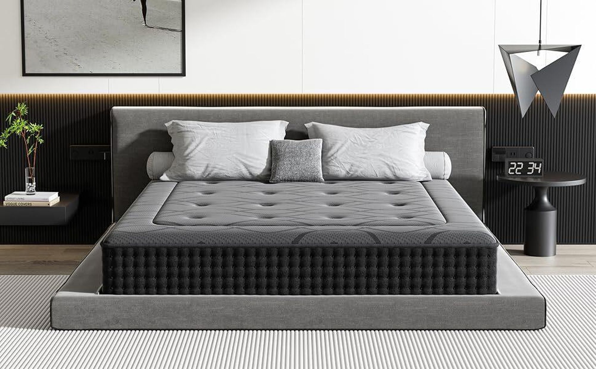 DEWINNER, Matratze Geräuschlose 90x200, Höhe 30 cm, Gedächtnisschaum, Hautfreundliches Graues Obermaterial, Fester Komfort, Atmungsaktiv, 7 Zonen