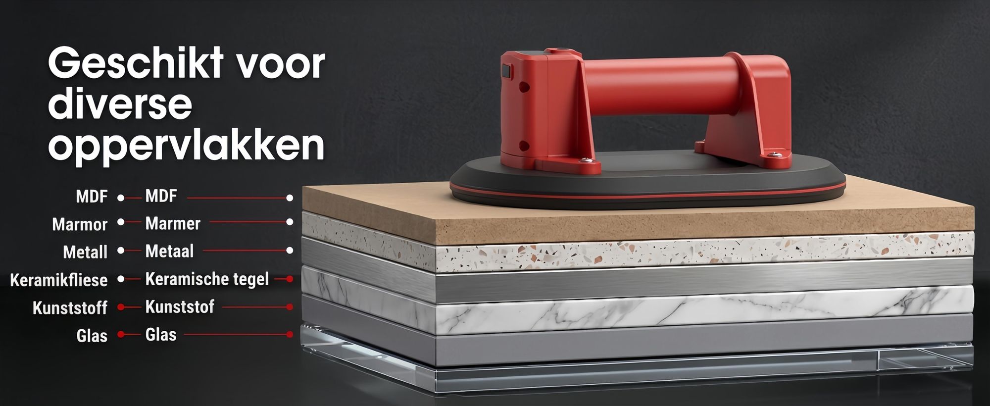 Accu Vacuümheffer 300 kg, 10" Elektrische Zuignap met Digitaal Display & Automatisch Bijpompen, voor Tegels, Glas & Steen