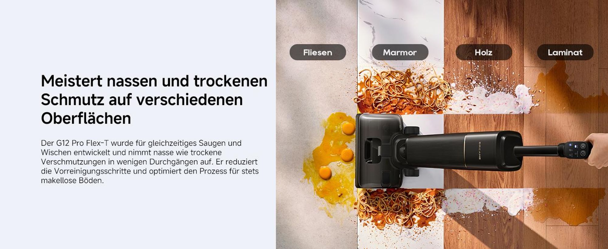 Dreame G12 Pro Flex-T Nass- und Trockensauger,23,000Pa Akku-Staubsauger,180° klappbar,entknotungsfrei,95°C Trocknung,60°C Heißwäsche,TangleCut,Schwarz
