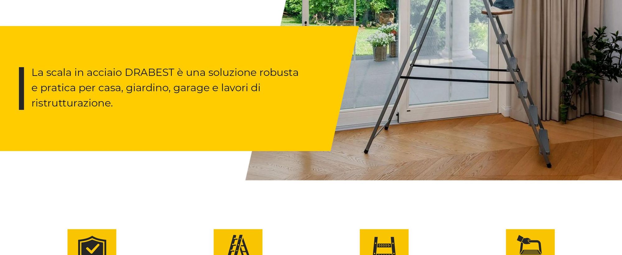 DRABEST | scala in acciaio, scala per uso domestico, scala a 8 gradini, scaletta pieghevole, in acciaio, universale, fino a 125 kg