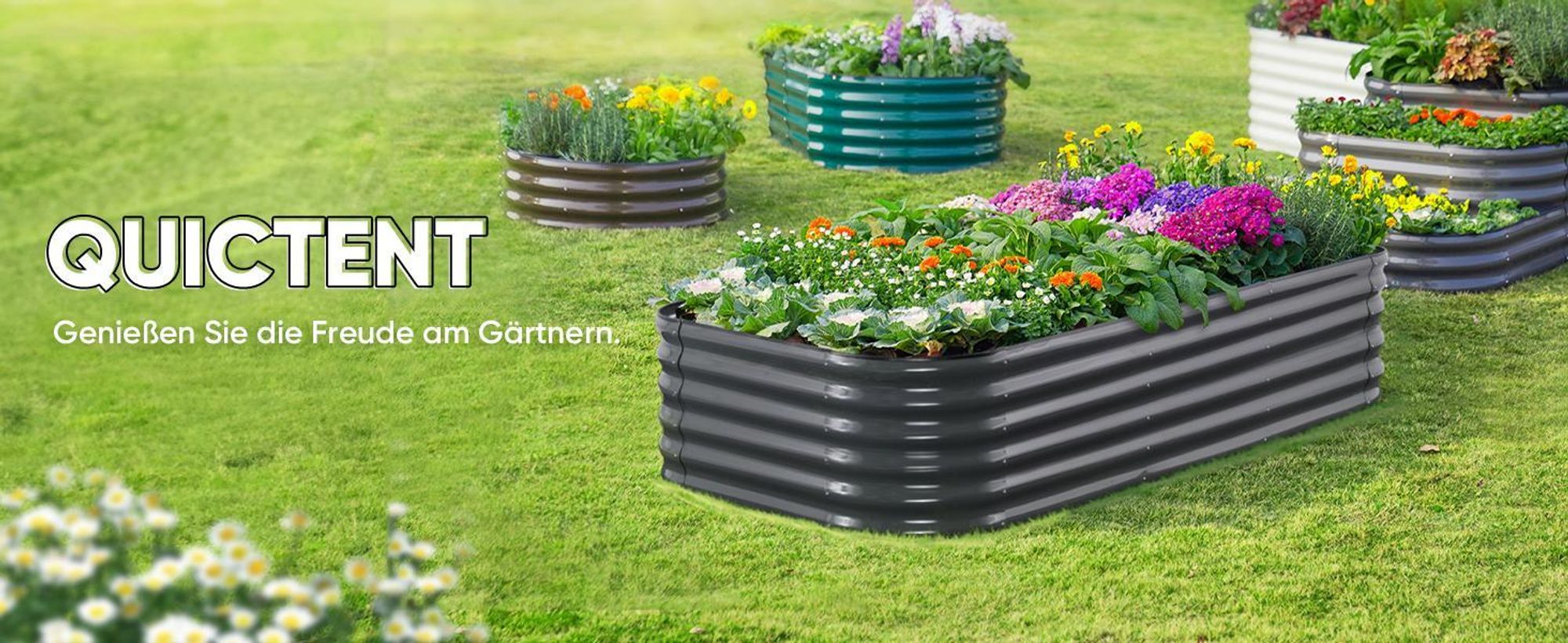 Quictent Hochbeet 180x90x45cm Oval, Pflanzkasten aus Metall, Gemüsebeet für Garten, steckbar & stapelbar Pflanzenbeet für Aussenbereich, Grau
