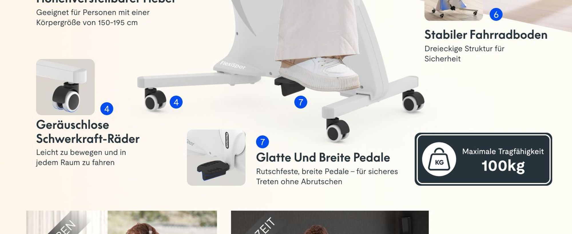 FlexiSpot V9 Fitnessfahrrad für Frauen, Leiser Heimtrainer mit Tischplatte, Kompakt & Stabil, Ideal für Zuhause & Homeoffice