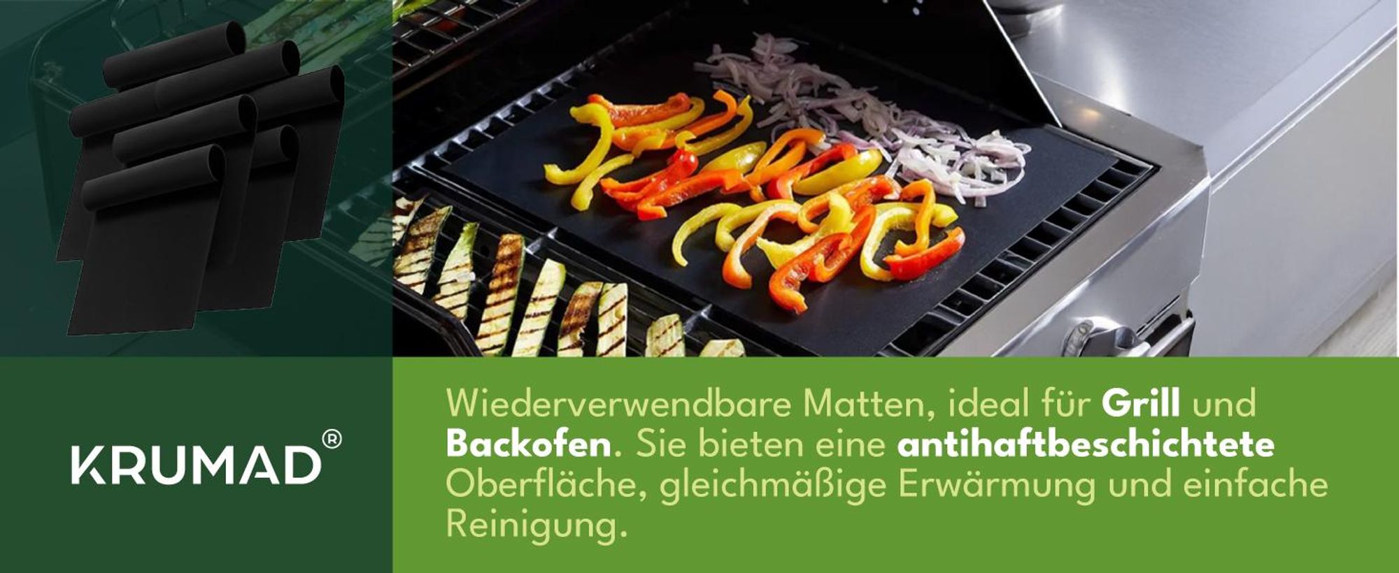 KRUMAD Grillmatte 5er Set – Dauerbackfolie 33×40 cm für Backofen & Gasgrill, antihaft & wiederverwendbar, hitzebeständig bis 260 °C, Backpapier-Ersatz