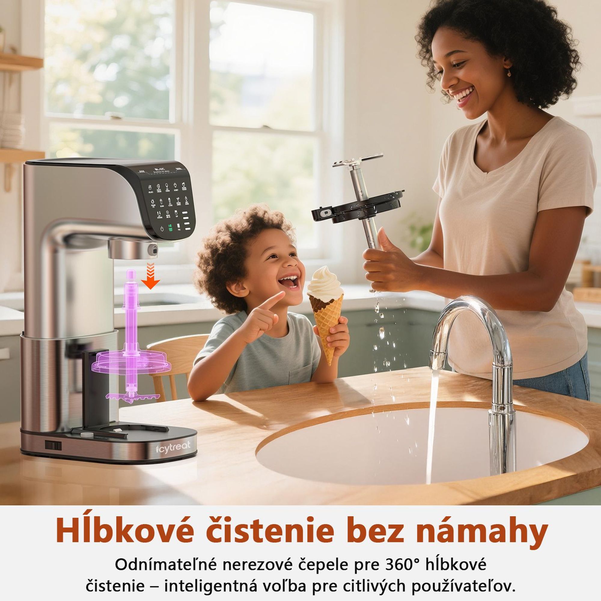 Výrobník zmrzliny IcyTreat IC-1010 EU – CE – Plne automatický, kryt z nehrdzavejúcej ocele – Vybavený 3 nádobami a 12 programami – Strieb