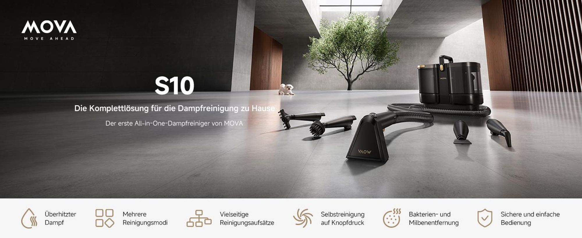 MOVA S10 Dampfreiniger – Mühelose Komplettreinigung für das ganze Zuhause, 9-in-1 Multifunktionsset, 4 Reinigungsmodi