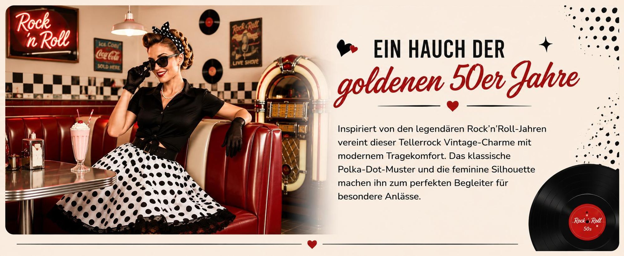 Rockabilly Rock 50er Jahre Schwarz Weiß Vintage Tellerrock im Rock'n'Roll Stil mit klassischem Polka-Dot-Muster (34)