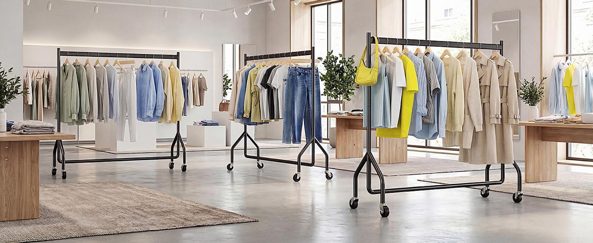 HOKEEPER Schwerlast Kleiderständer auf Rollen,Kleiderstange kleiderstangen für Hängende Fahrbarer Klamotten Closet Garderobe Rack, 152x46x152cm