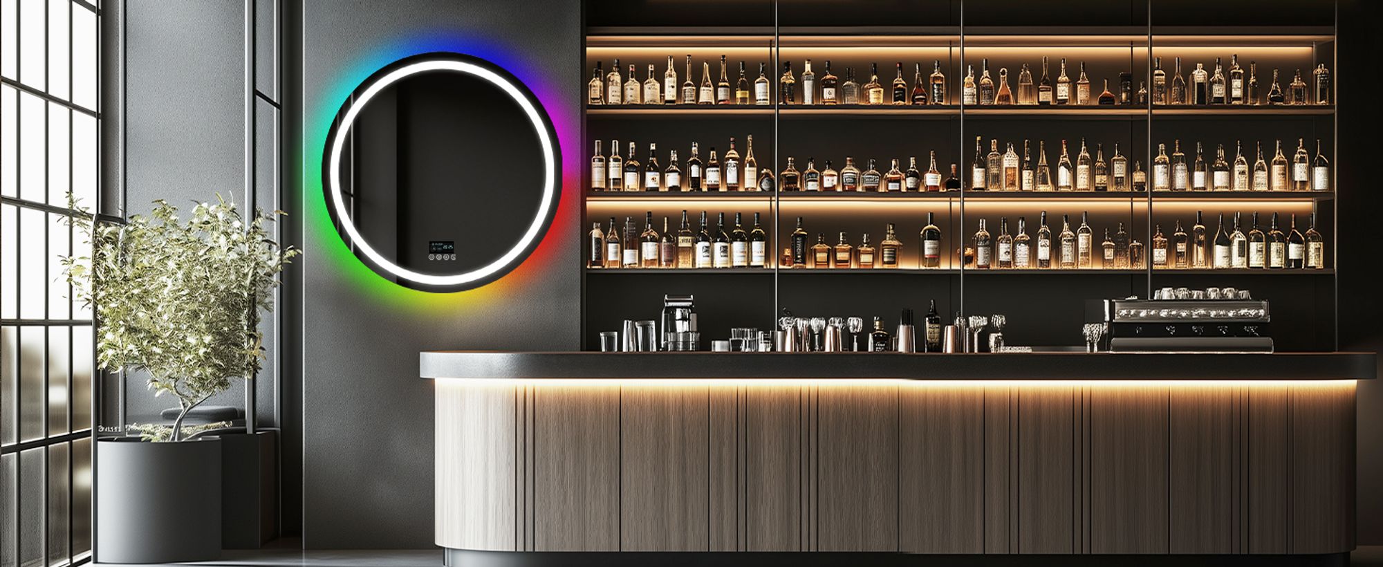 WISFOR LED Badspiegel Rund mit Bluetooth Lautsprecher, 80cm RGB Wandspiegel Badezimmerspiegel mit Beleuchtung dimmbar Beschlagfrei Touchschalter