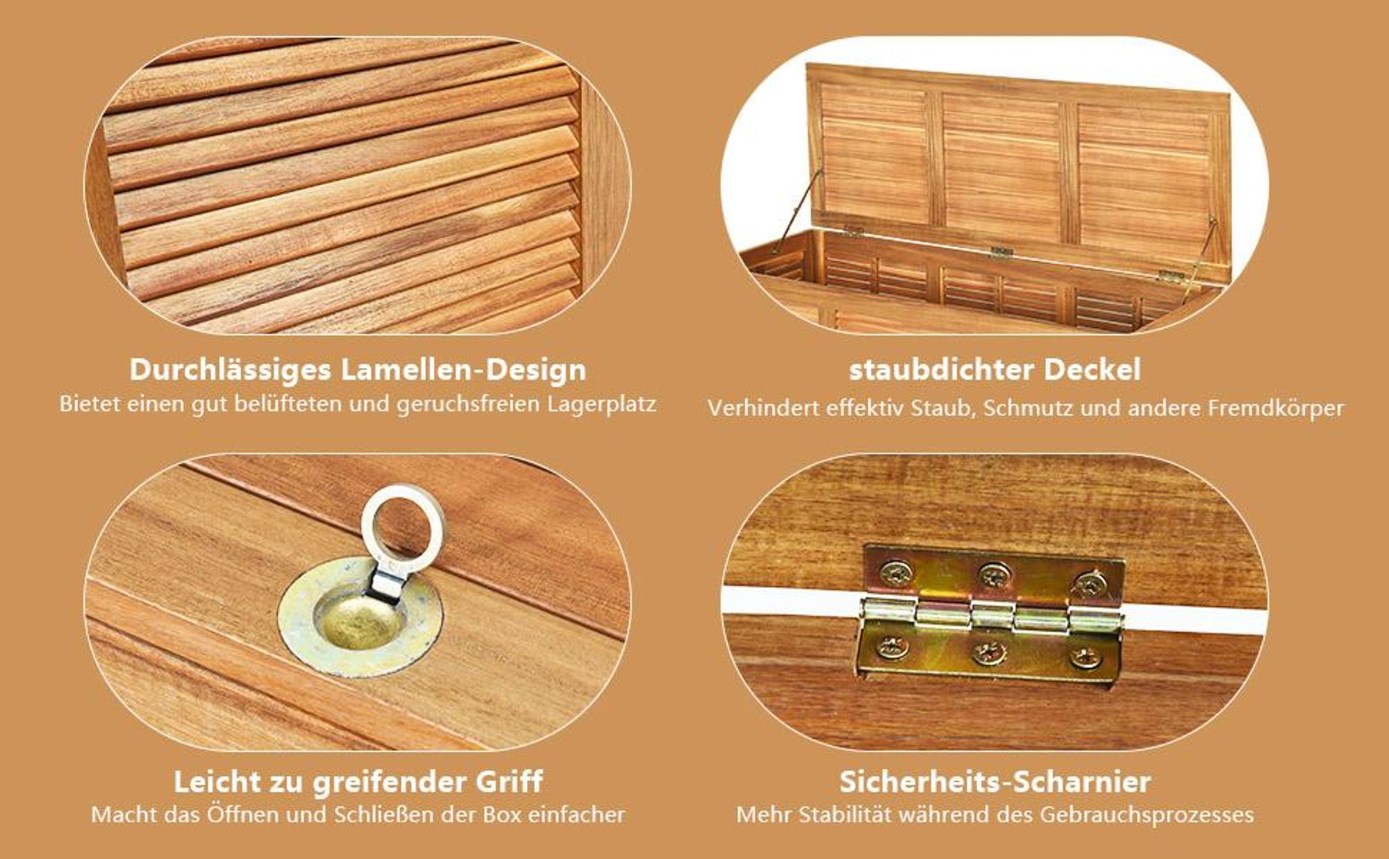 COSTWAY Gartenbox Akazienholz bis 160kg, Auflagenbox 179 L, Kissenbox, Aufbewahrungsbox, Gartentruhe für Garten, Balkon& Hinterhof, 120 x 45 x 45 cm