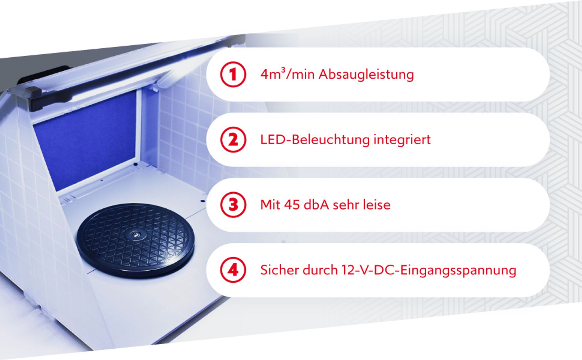 Wiltec Airbrush Absauganlage 4 m³/min, zur Absaugung von Farbe Farbnebel Sprühnebel Filter, mit LED Beleuchtung, Drehregler, regulierbar, Lackierkabine für Airbrush-Arbeiten