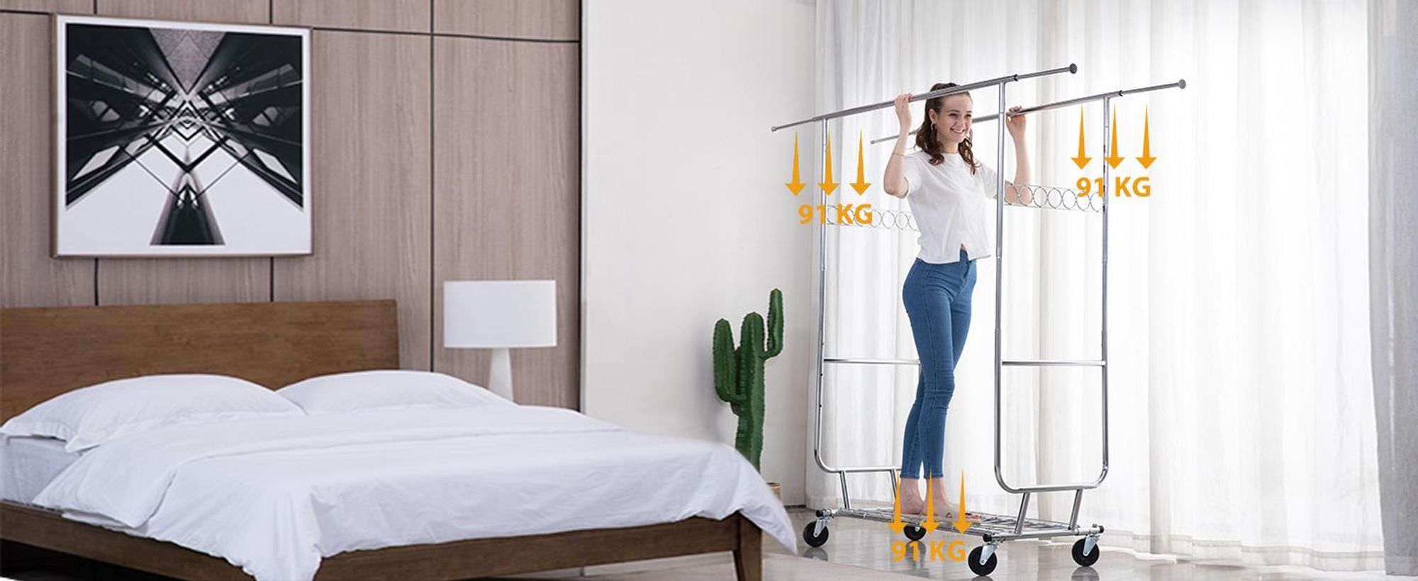 HOKEEPER Profi Doppelter Kleiderständer, bis 272 kg belastbar, Schwerlast Kleiderstange auf rollen, Industrie-Design, Garderobenständer