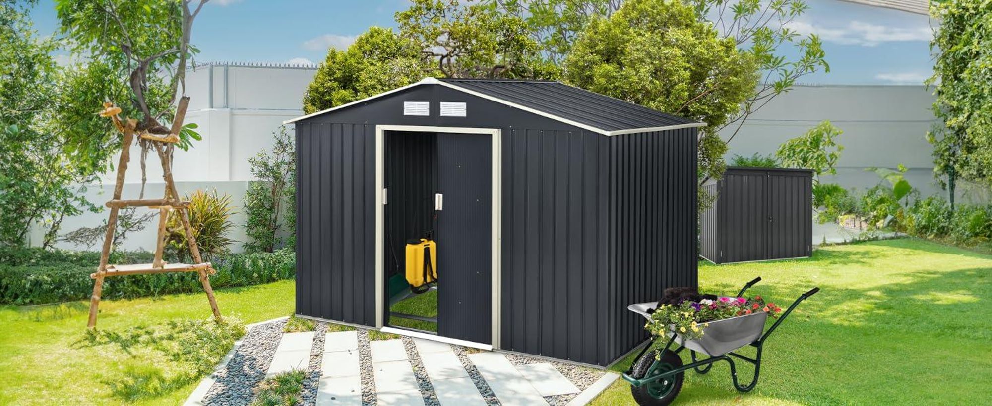 Juskys Metall Gerätehaus XXL mit Satteldach, Tür & Fundament - 15m³ groß - Anthrazit