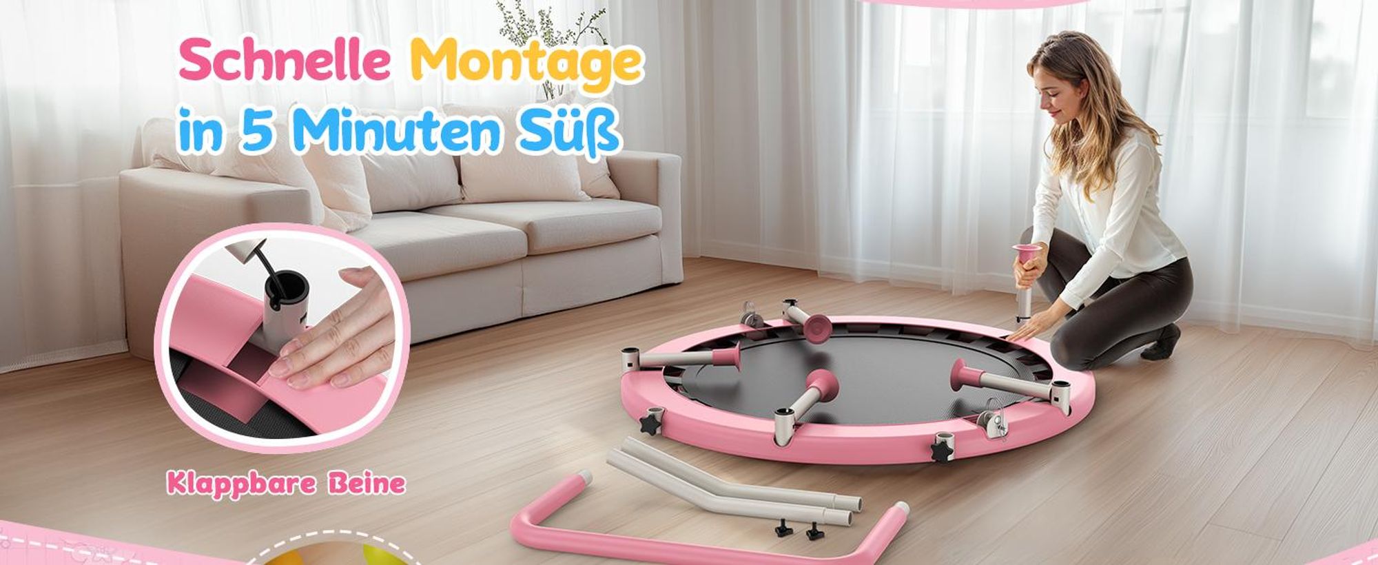 BCAN 91cm Kinder Trampolin für 1-6 J. – klappbar, ASTM-, Sicherheitsgriff, Schutzpolster, rutschfeste Füße, für Zuhause, Indoor & Outdoor