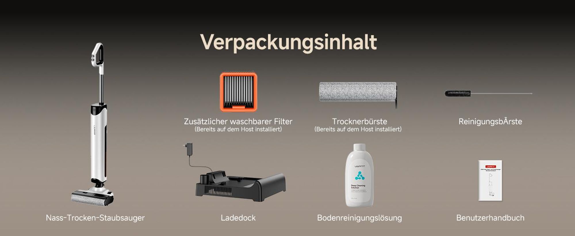 uwant D500 Nass Trockensauger,Abwassertanks-Desodorierung,180° Lay-Flat Saugwischer,17,000 Pa Saugkraft,65°C Leise Heißtrocknung,Selbstreinigend