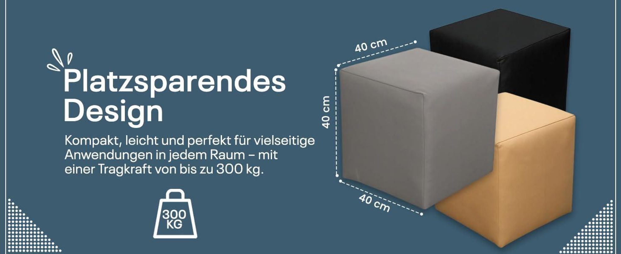 Sitzhocker Sitzwürfel | Bodenkissen Hocker | Sitzwürfel Kunstleder | Fußhocker Wohnzimmer | Sitzwürfel 40x40x40 | Sitzwürfel Holzwerkstoff (Weiß)