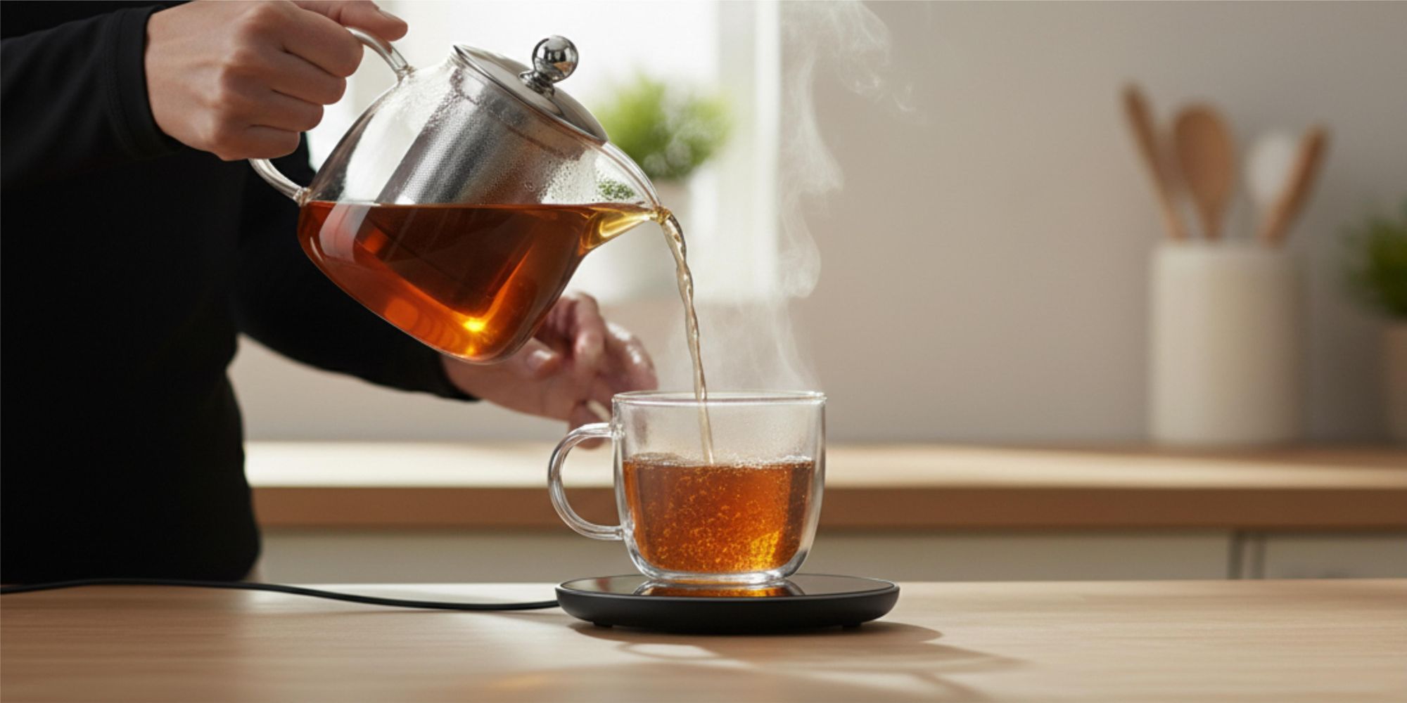 Elektrischer Tassenwärmer 18W für Kaffee & Tee, Getränkewärmer mit LCD-Touch & Abschaltautomatik, Glas-Heizplatte 40-60°C, EVI TECH HeatSpot Geschenk