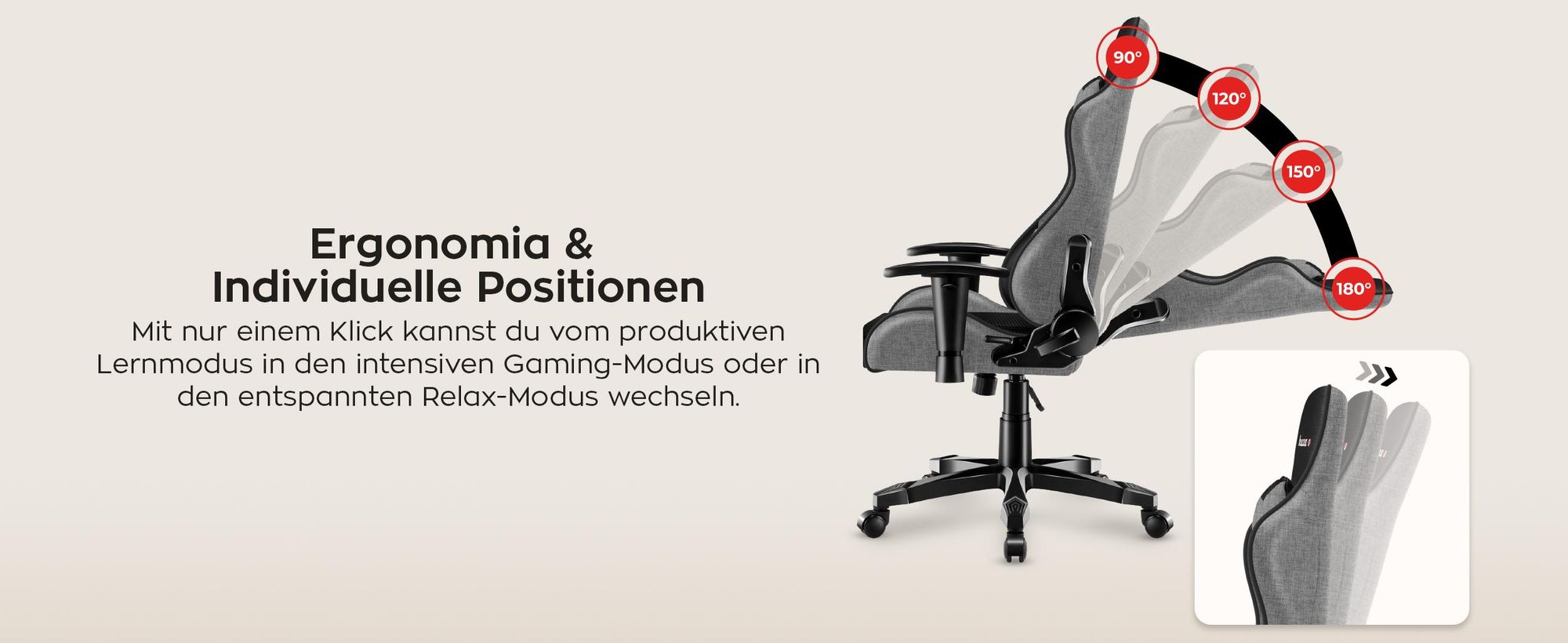Huzaro Kinder Schreibtischstuhl Ranger 6.0 Gaming Stuhl Racing Sessel Bürostuhl Drehstuhl Gamer bis 130 kg mesh Grau