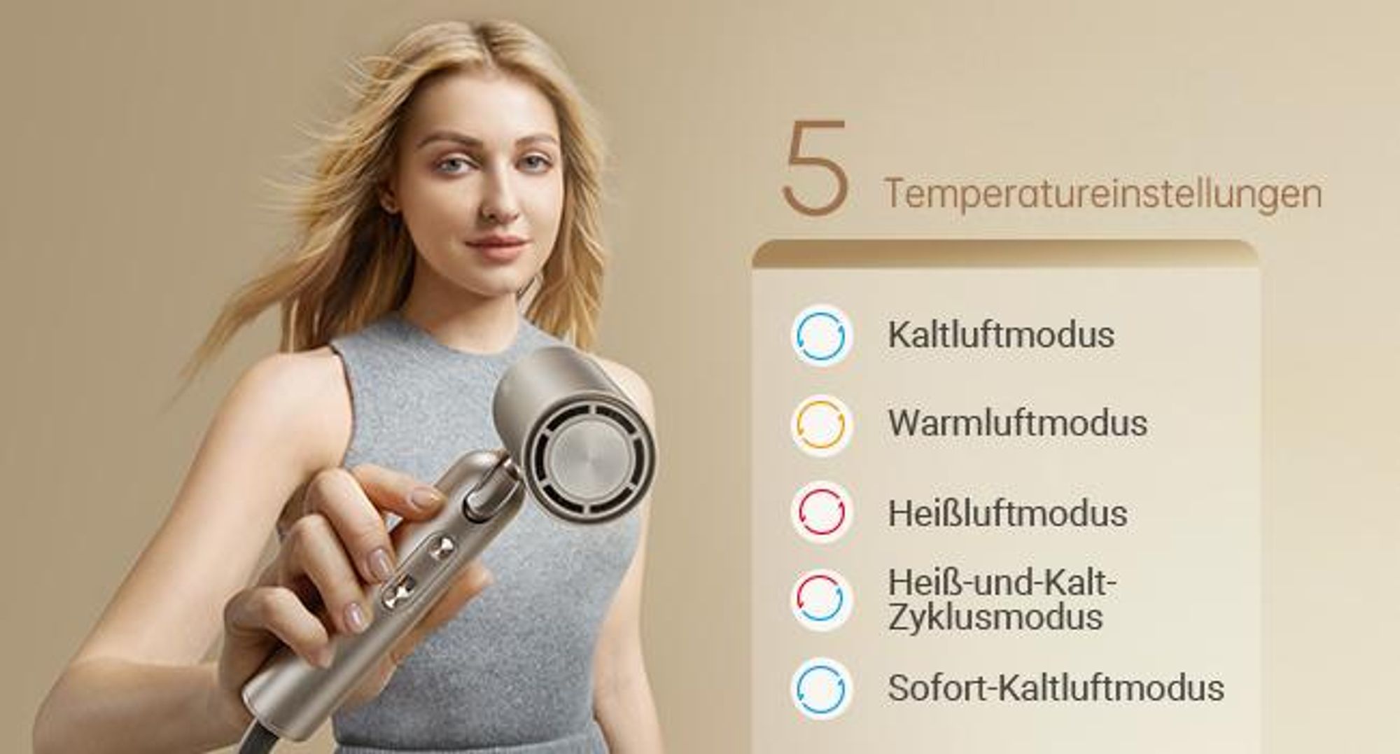 Dreame Pocket Neo Hochgeschwindigkeits-Haartrockner,3 Formen klappbar,300g leicht,300 Millionen negative Ionen/cm³, 57 °C konstante Temperatur, Gold