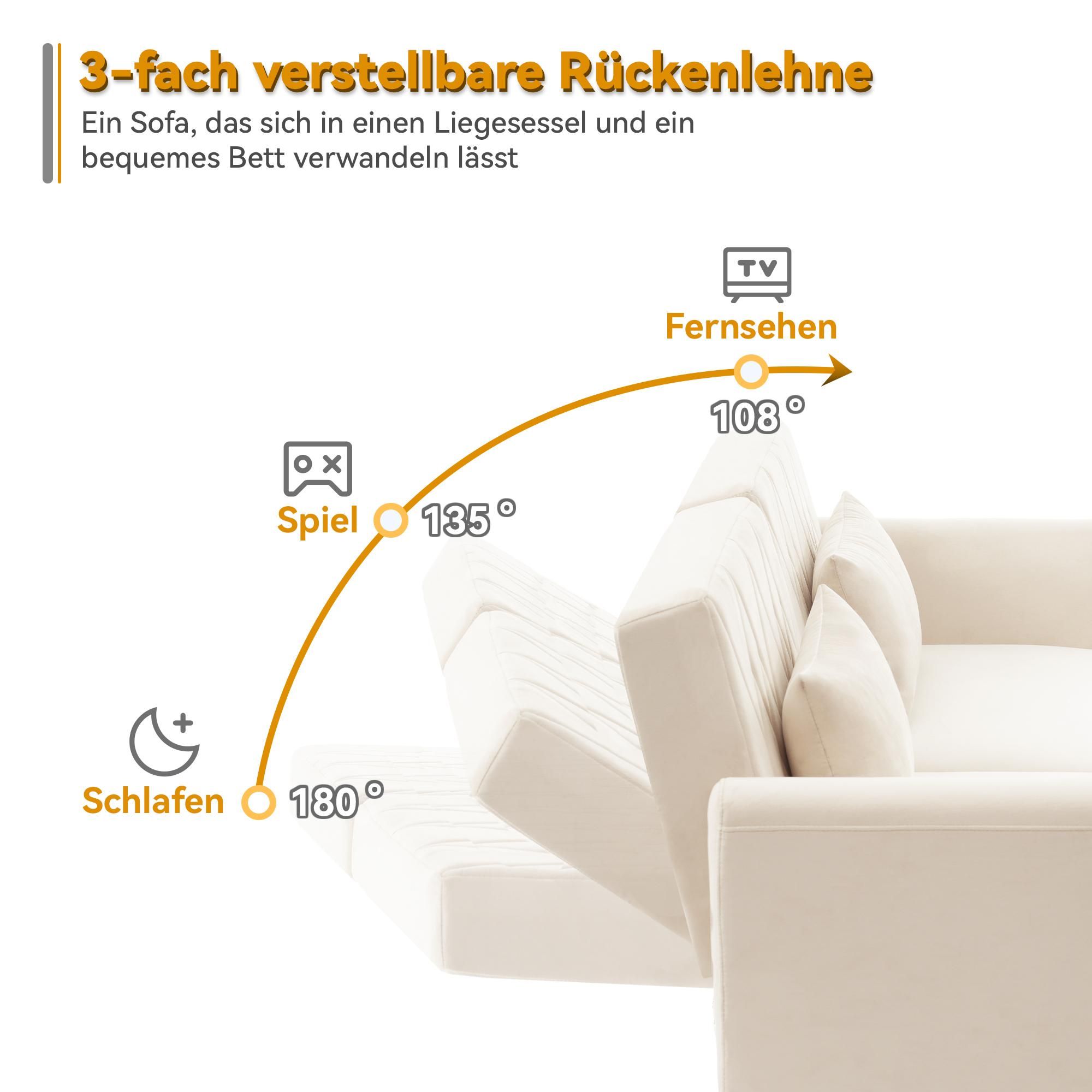 Merax Schlafsofa, Zweisitzer Sofa mit Schlaffunktion, verstellbare Rückenlehne & Armlehnen, 2 Kissen, Couch, Bettsofa, Wohnzimmersofa, Samt, Beige