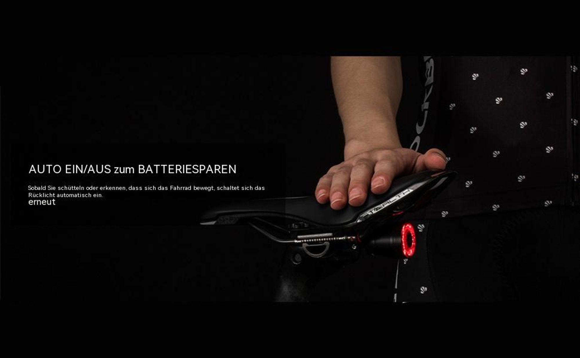 Smartes Fahrradrücklicht mit Bremslicht, StVZO LED Fahrrad Rücklicht Hinten, USB-C Aufladbar, IPX6 Wasserdicht für E-Bikes, MTB und Rennrad