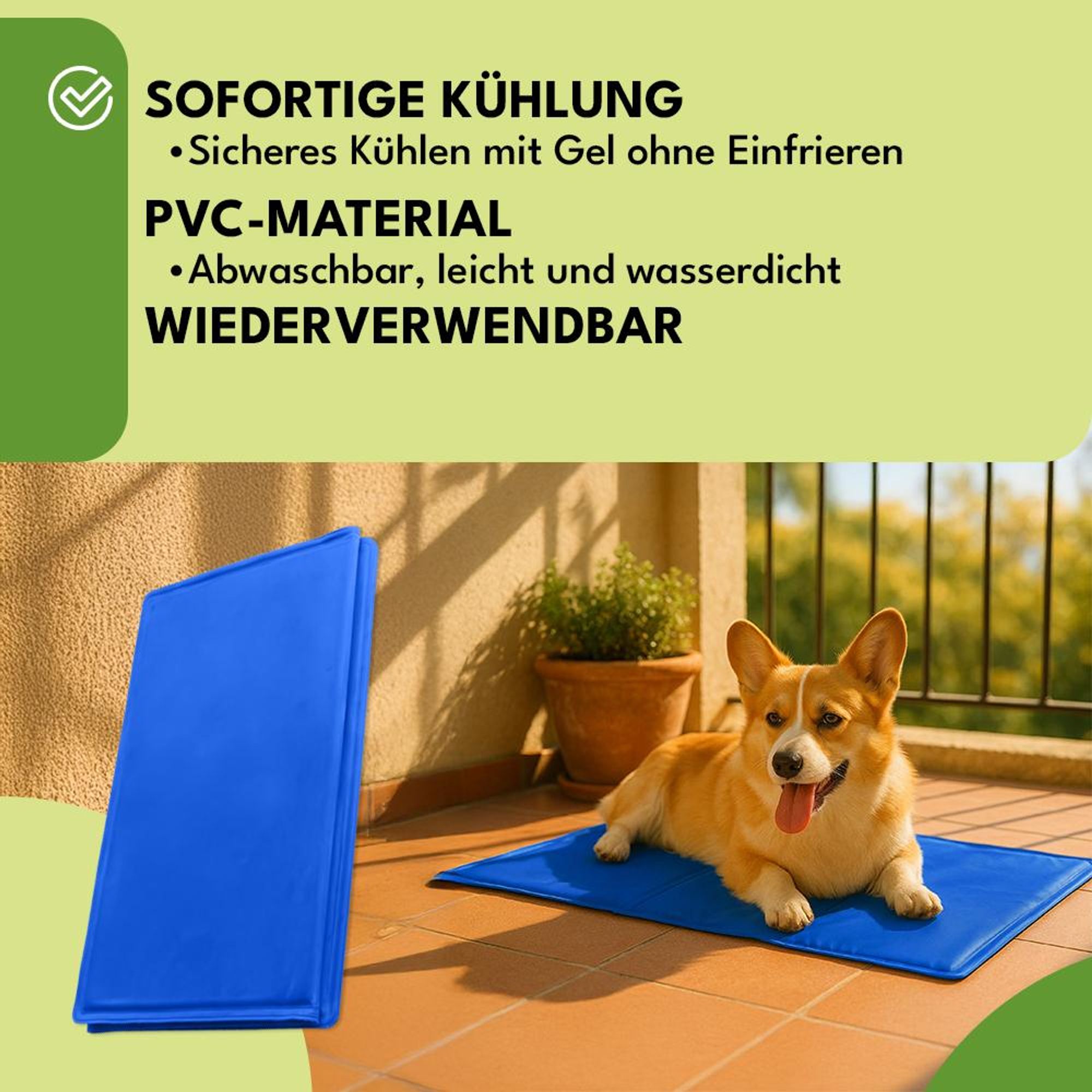 KRUMAD Kühlmatte für Hunde 90x50 cm – selbstkühlende Gelmatte ohne Strom, faltbar, ungiftig, wasserdicht, für Sommer & Reisen