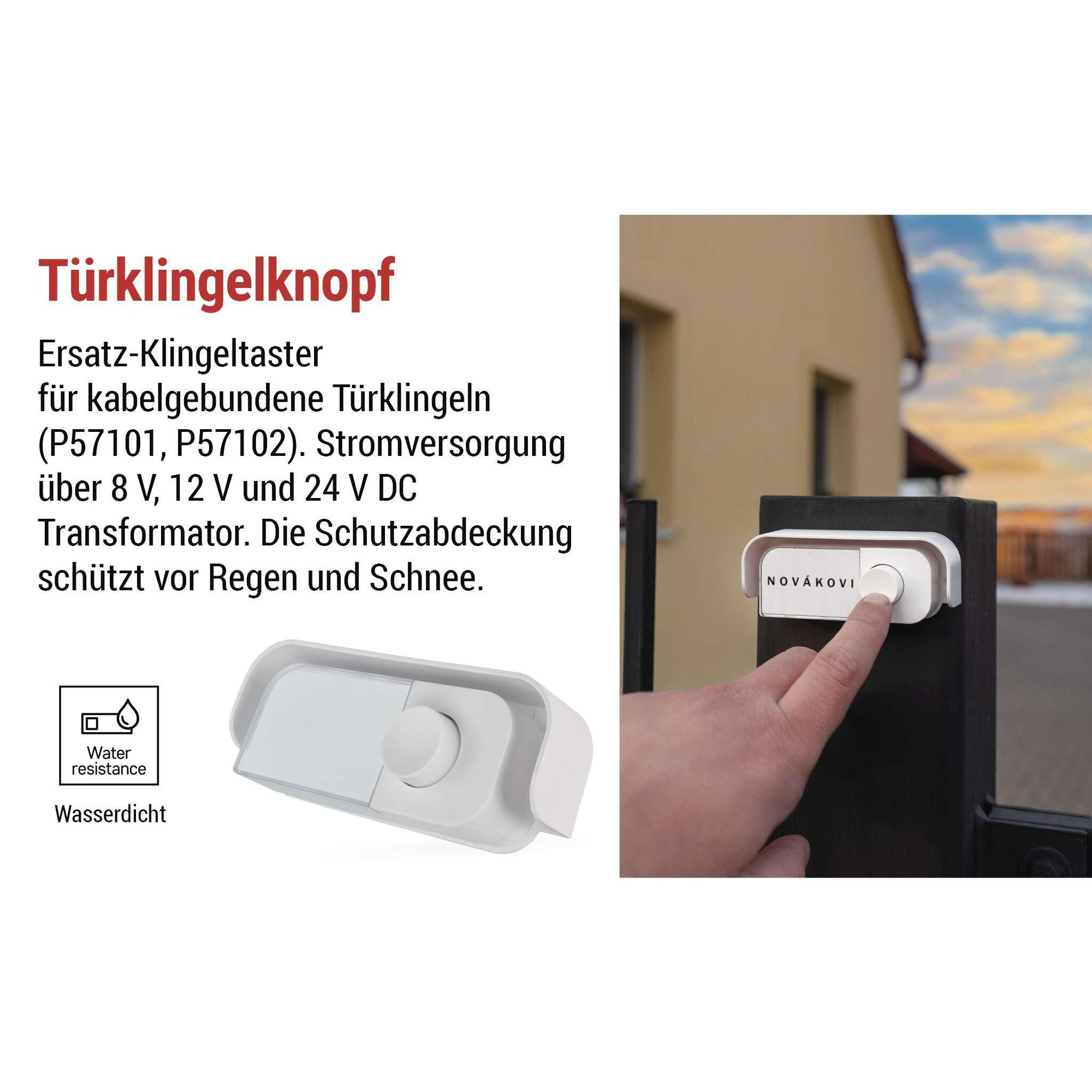 EMOS Klingelknopf mit Namensschild für 2-Draht Türklingel, weiße Klingeltaste kompatibel mit Türgong P57101, P57102, drahtgebunden, 24 V DC, P57000T