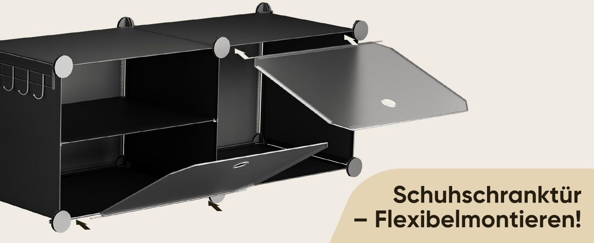 Sekey Schuhschrank Schuhregal für Flur mit 8 Fächern – für 32 Paar Schuhe, DIY Schuhablage, Kunststoff Schuhaufbewahrung, schwarz