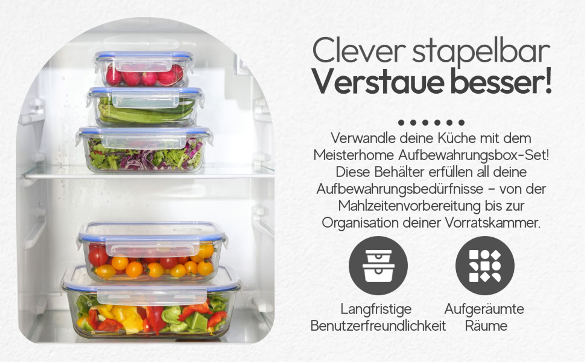 Meisterhome® Frischhaltedosen Glas - Ofenschalen Set – Mit Deckel - Aufbewahrungsbox - Ofen – Meal Prep Behälter - 5-teiliges Set - Luftdicht - Frisch