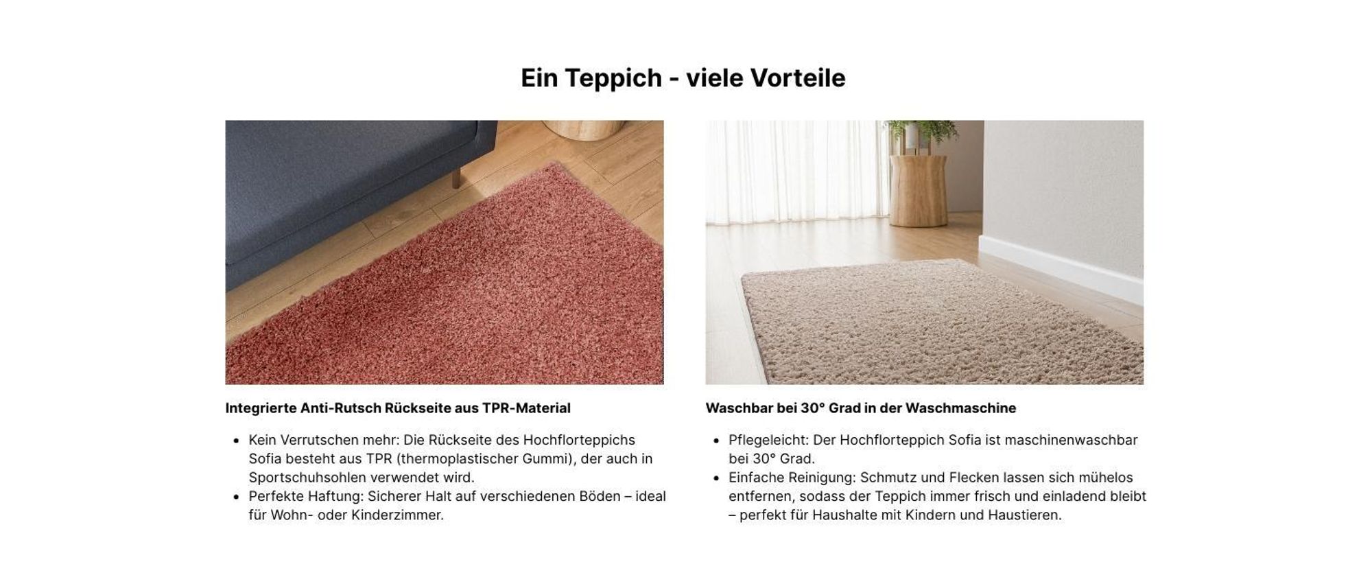Interiyou Waschbarer Hochflorteppich Sofia Beige 70x200 cm