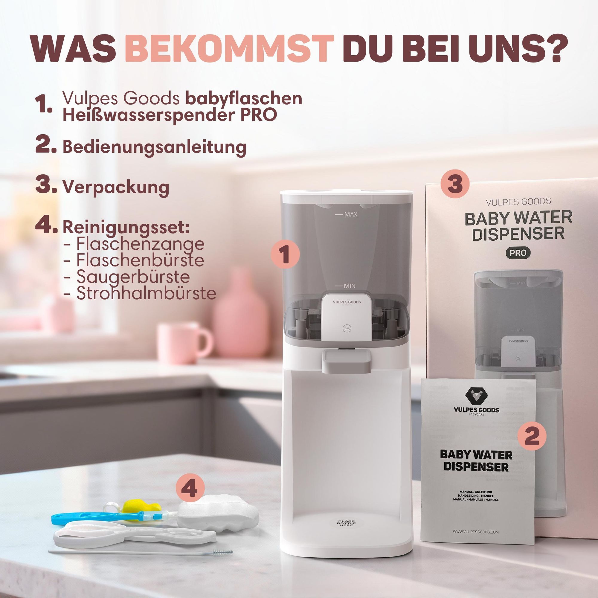 Heißwasserspender für Babyflaschen – Babyflaschen-Zubereiter Pro - 1,6L mit 3 Temperatureinstellungen | 200 W Warmwasserspender - Bottle Maker Pro