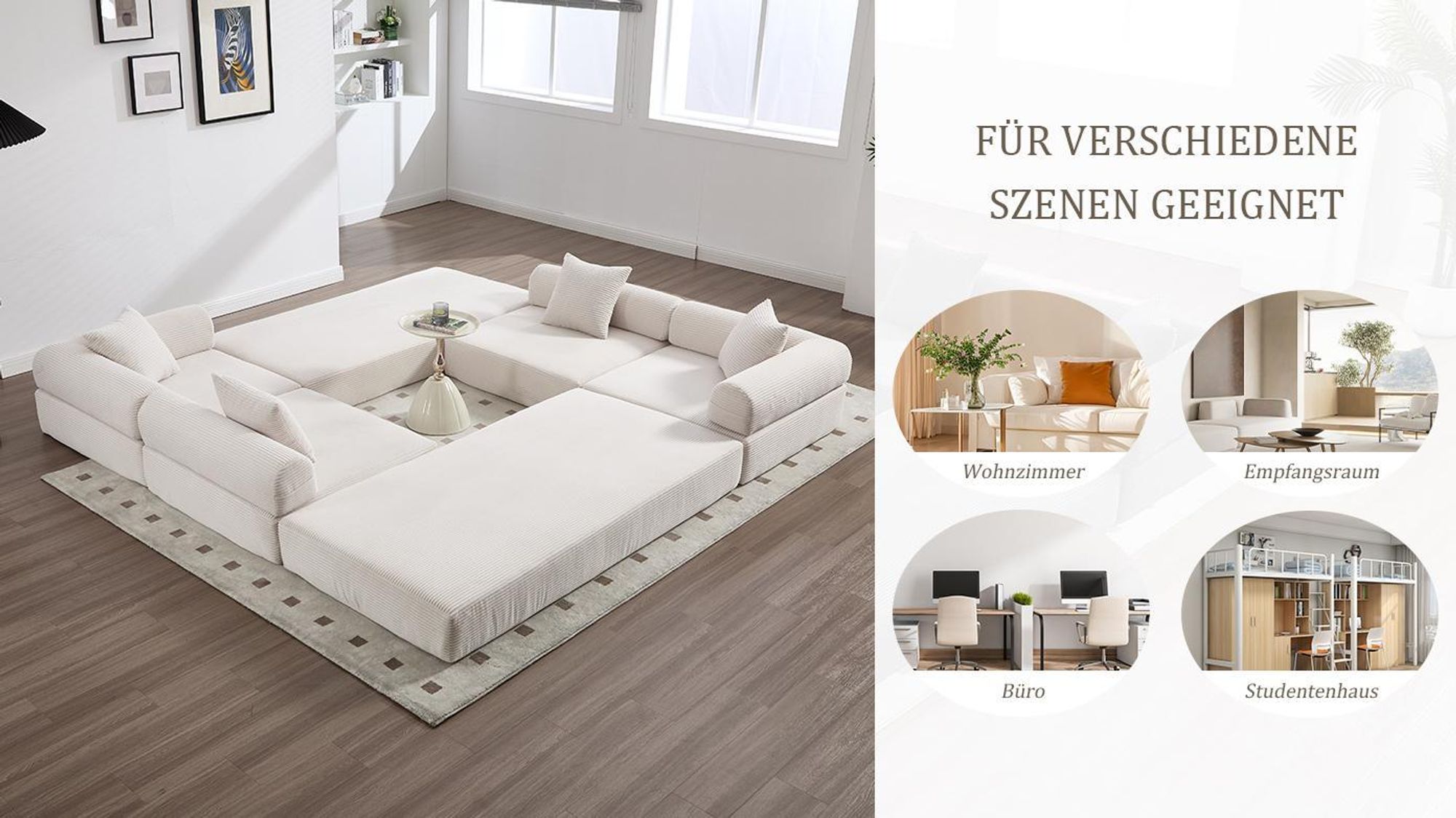 LVHOM Modulares Schlafsofa aus Cordstoff, 7 in 1 Klappbares Polstersofa, Tagesbett ohne Montage, Bodensofa mit Seitentaschen, Emerald