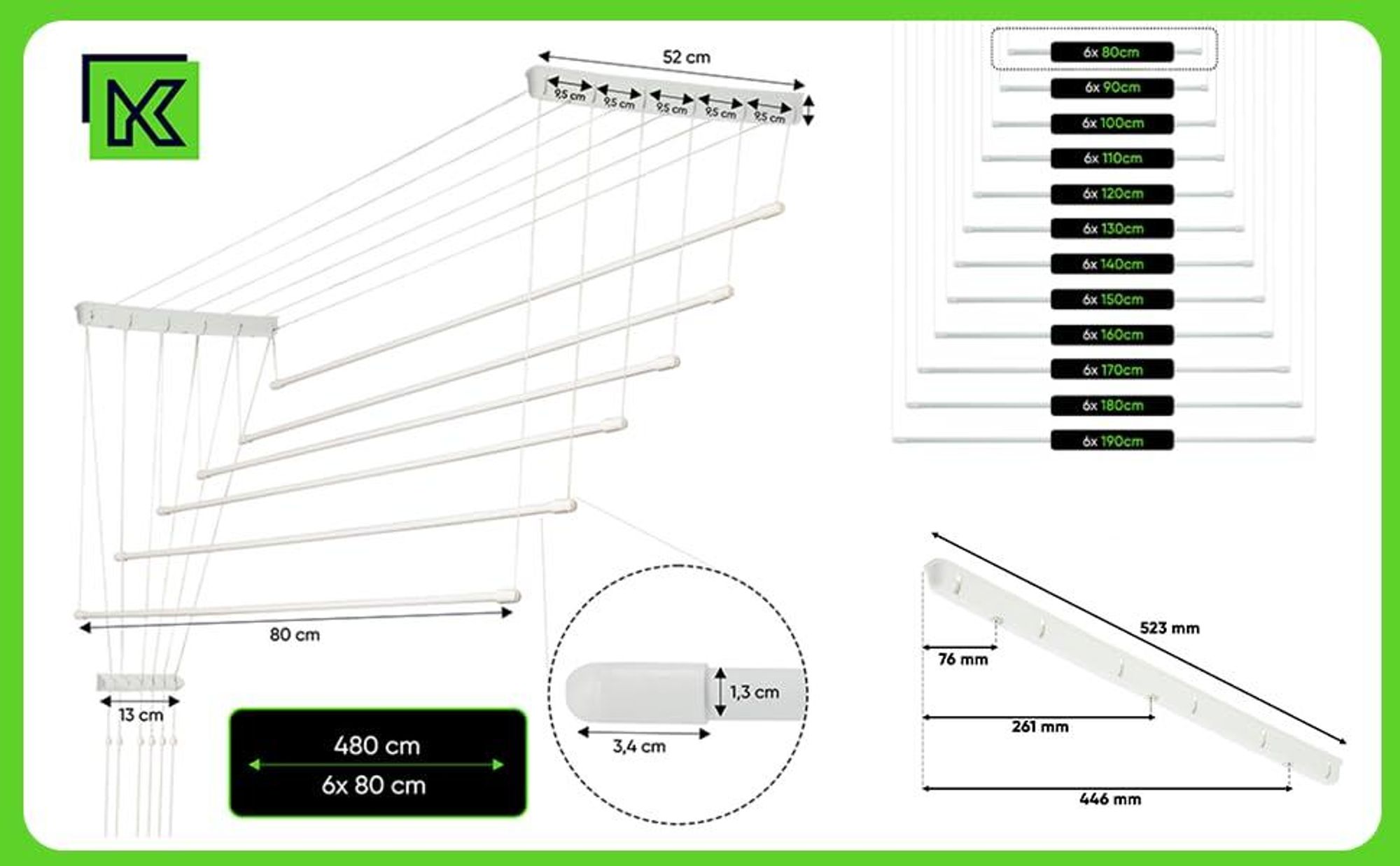 KADAX Deckenwäschetrockner "Torp", Deckentrockner Traglast 12kg, 6 Stäbe, 80 cm, Weiß