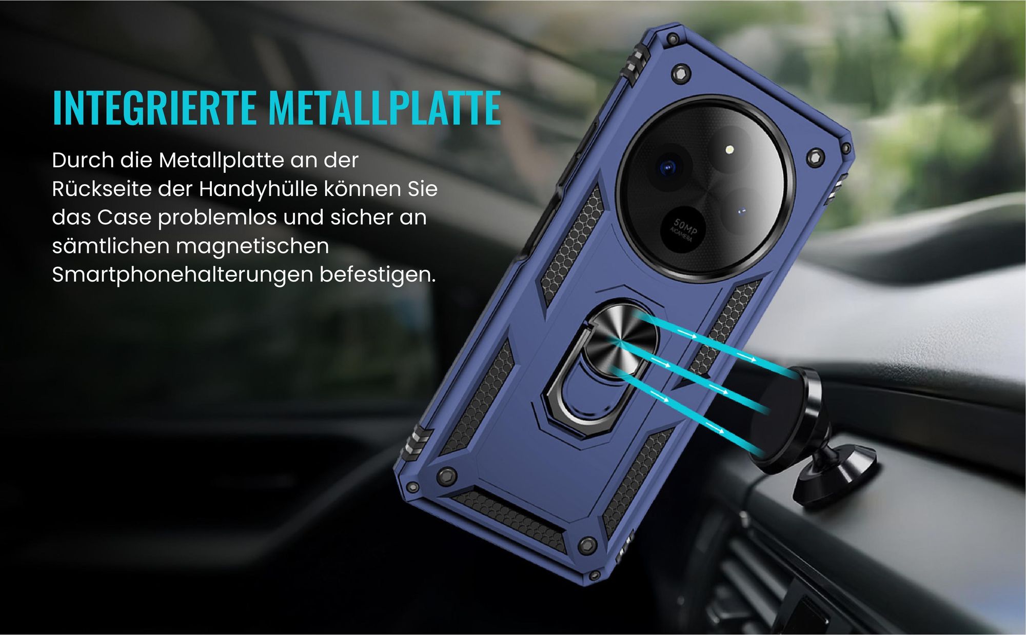 Bumper für Xiaomi Redmi 14C in Blau mit Metallplatte
