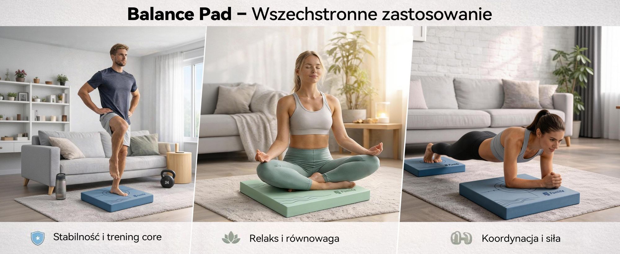 FunLife Balance Pad 40x40x5 cm – poduszka do ćwiczeń równowagi, idealna do treningu mięśni głębokich, koordynacji, równowagi i jogi, wytrzymałość do 150 kg