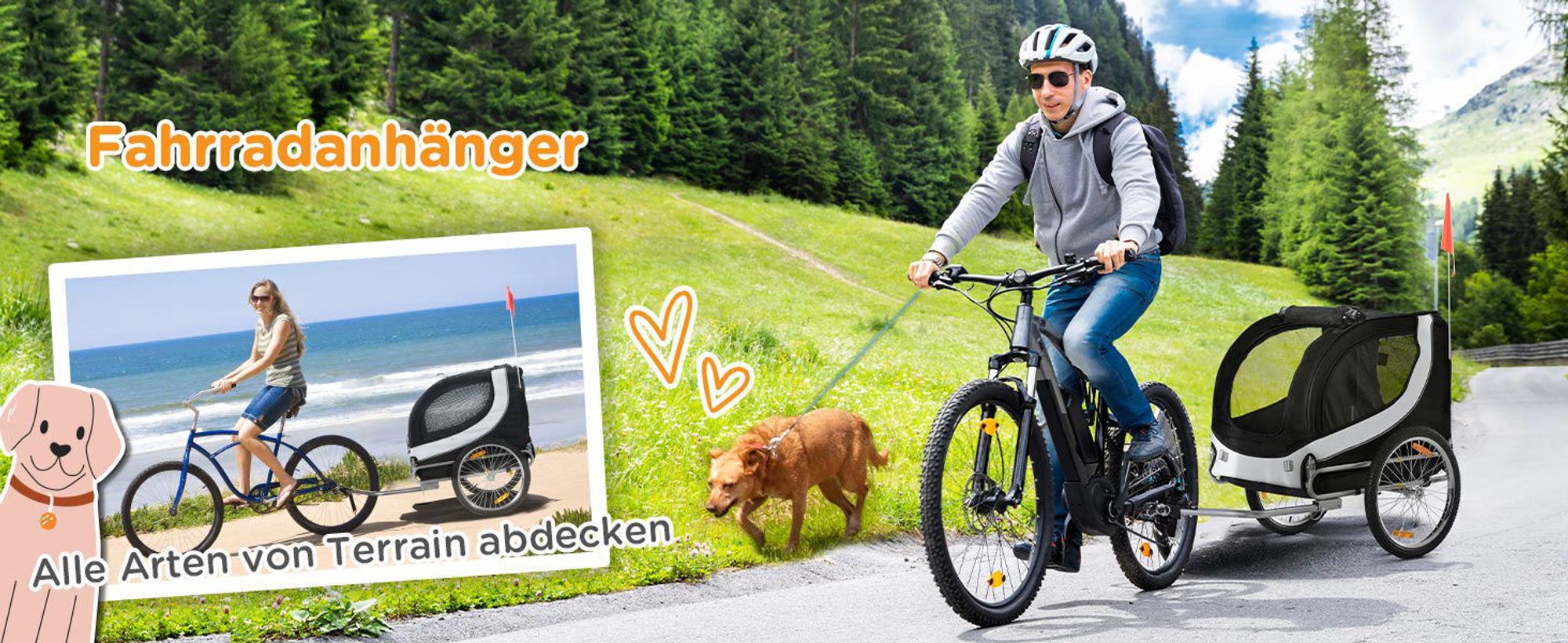 PawHut Fahrradanhänger Hundeanhänger Hunde Fahrrad Tier Anhänger Weiß+Schwarz