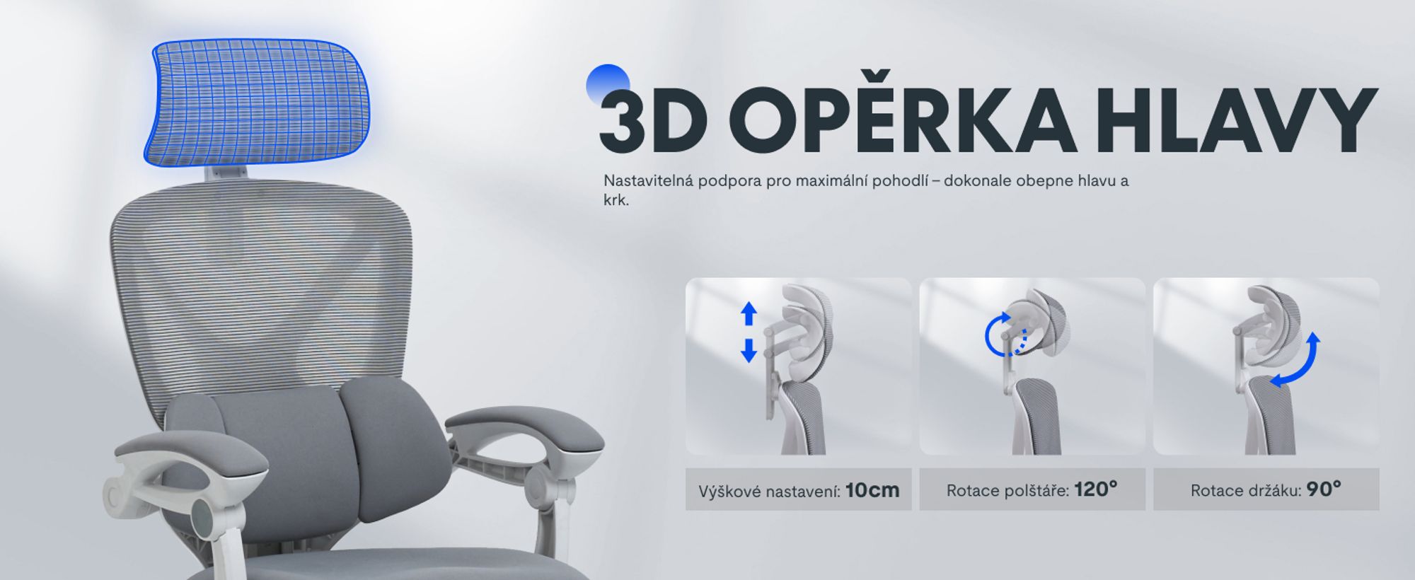 Ergonomická kancelářská židle FLEXISPOT s 3D opěrkou hlavy, nastavitelnou bederní opěrkou, funkcí naklápění 90–135°, spojenými područkami, opěrkou nohou, nosností 136 kg, šedá