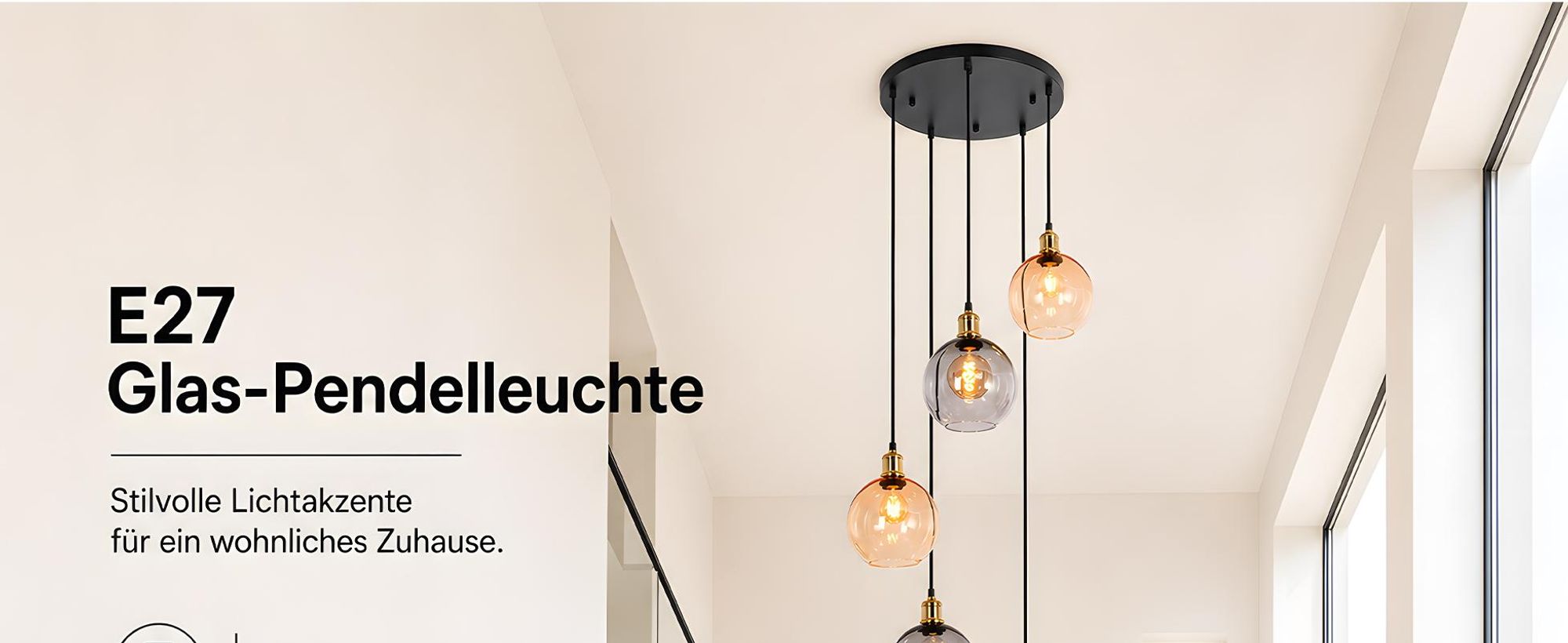 ZMH Hanglamp 5 lichts glas 160cm hoogte verstelbare pendellamp voor trappenhuis villa woonkamer eetkamer slaapkamer gang hoge plafonds