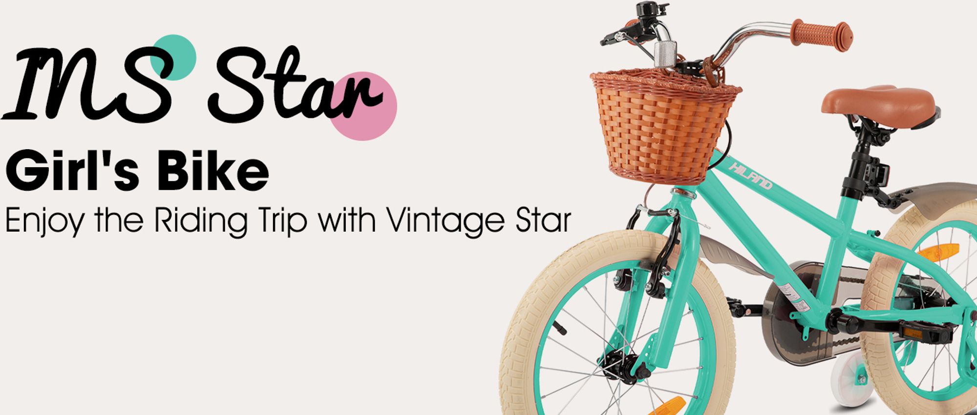 HILAND Ins Star 16 Zoll Kinderfahrrad für Mädchen Jungen 4 5 6 7 Jahre mit Stützräder, Korb, Handbremse und Rücktrittbremse, Mintgrün