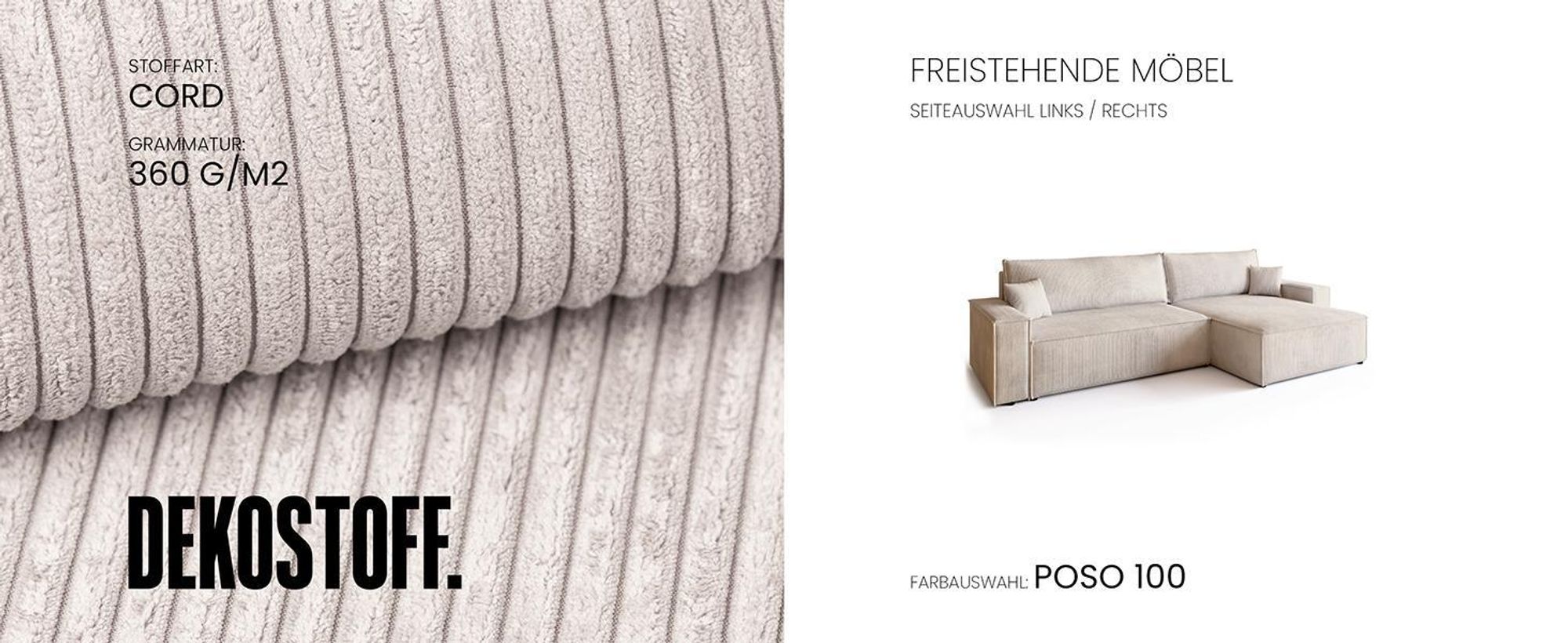 BroMARKT Ecksofa ADI XL Schlaffunktion Bettkasten L-Form 125x230 cm Vanille