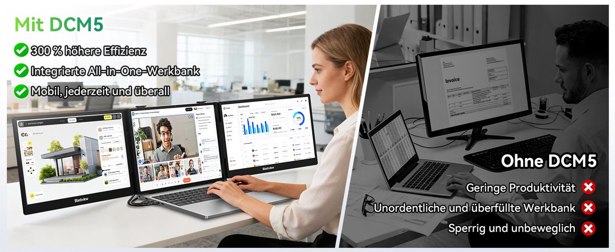 Blackview DCM5 mit Lautsprecher 14" tragbarer monitor, 300 Nits, 100W PD, USB-C HDMI Plug und Play für Laptop/PC/Switch/PS5/MacOS/Windows/Android