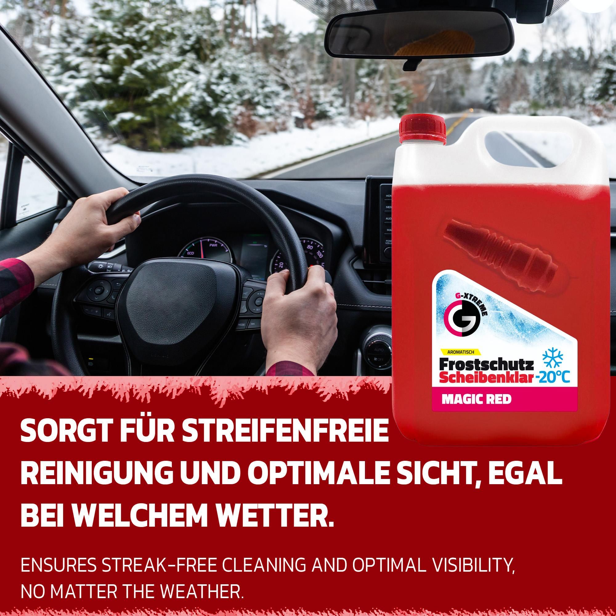Scheibenfrostschutz mit Magic Red Duft | Schlierenfreier und effektiver Scheibenreiniger für den Winter | Gebrauchsfertige frostschutzmittel scheibenwaschanlage | 5L