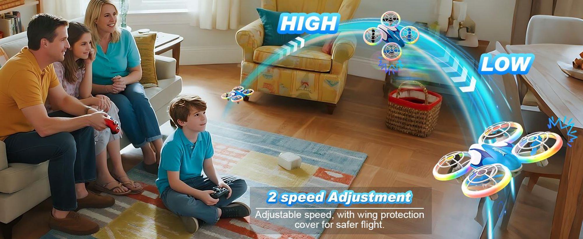 Drohne für Kinder, RC Drohne, Quadrocopter, 360°Flips, LED Lichter für Indoor Outdoor, mit 3 Akkus, 30 Min Flugzeit, Geschenk für Kinder Anfänger