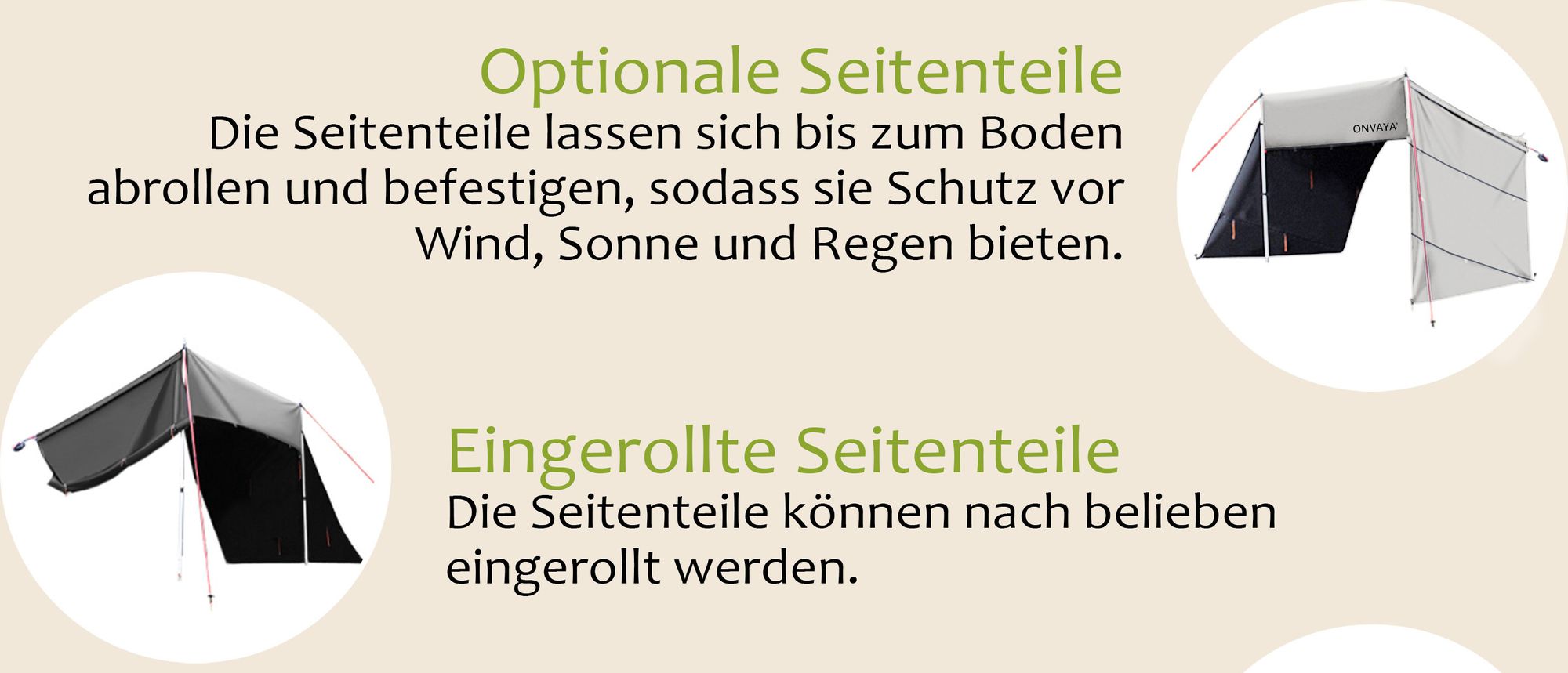 ONVAYA® Auto-Sonnensegel Grau | Schutz vor Wind, Regen, Sonne (UV99) | 6 Aufbauvarianten | Schneller und einfacher Aufbau | Für PKW, Van und Wohnmobil