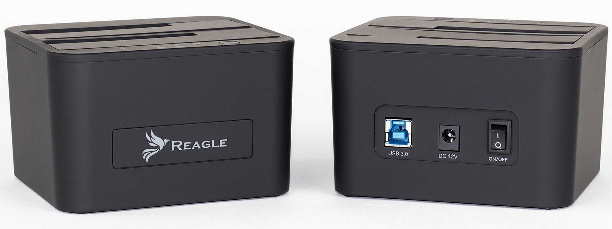 Reagle RDOC52 Dualschacht Festplatten Dockingstation USB 3.0 / 3.2 SATA für 2,5 und 3,5 Zoll HDD SSD, Offline Klonen bis 16TB