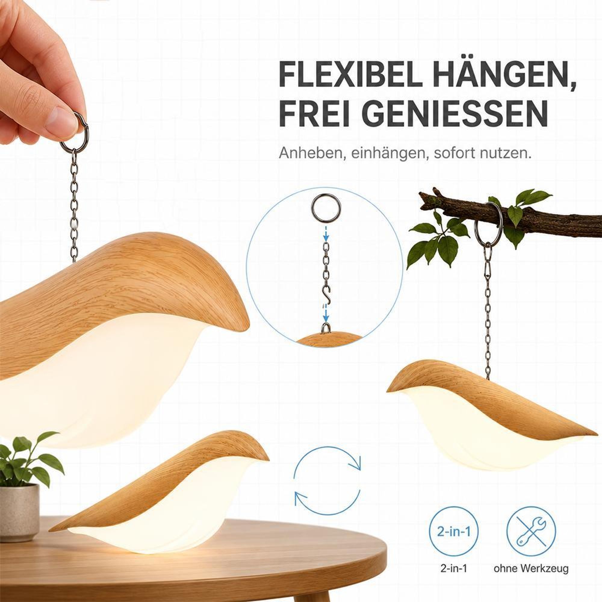 Nachtlicht USB Vogel Lampe kabellos Akku Nachttisch Lampe Touch Dimmbar Wippe Basis Abnehmbar Led Tischlampe für Schlafzimmer Balkon Geschenke Deko