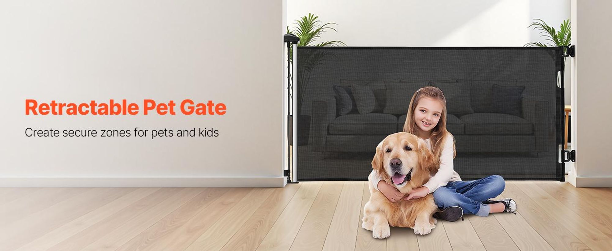 VEVOR Ausziehbares Babygitter, 870 mm hoch, bis zu 1800 mm breit ausziehbar, ausziehbares Gitter für Kinder oder Haustiere, Netzmaterial, einfach zu installieren für Innen Treppen, Türöffnungen, Flure, Spielzimmer, Schwarz, Schwarz-g, 1500x870 mm-a