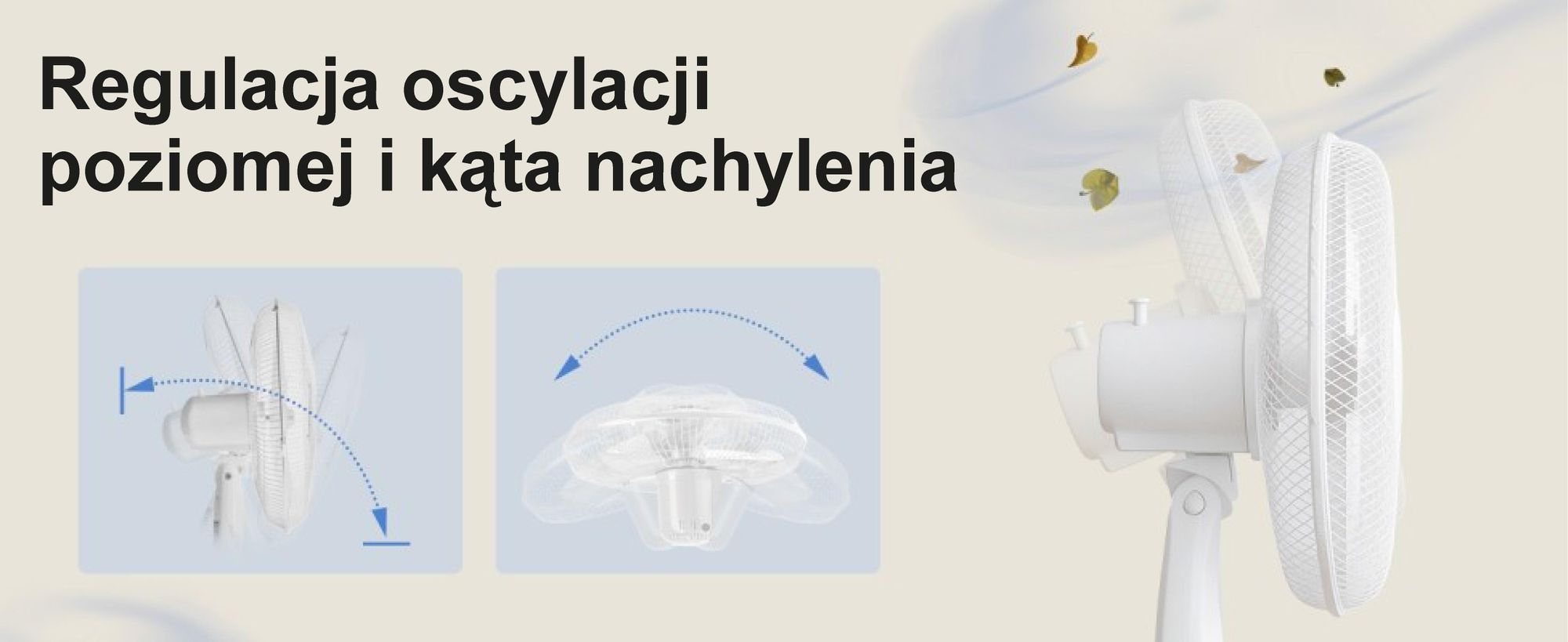 EXTRALINK wentylator stojący 45W – biały, cicha praca, chłodzenie powietrza