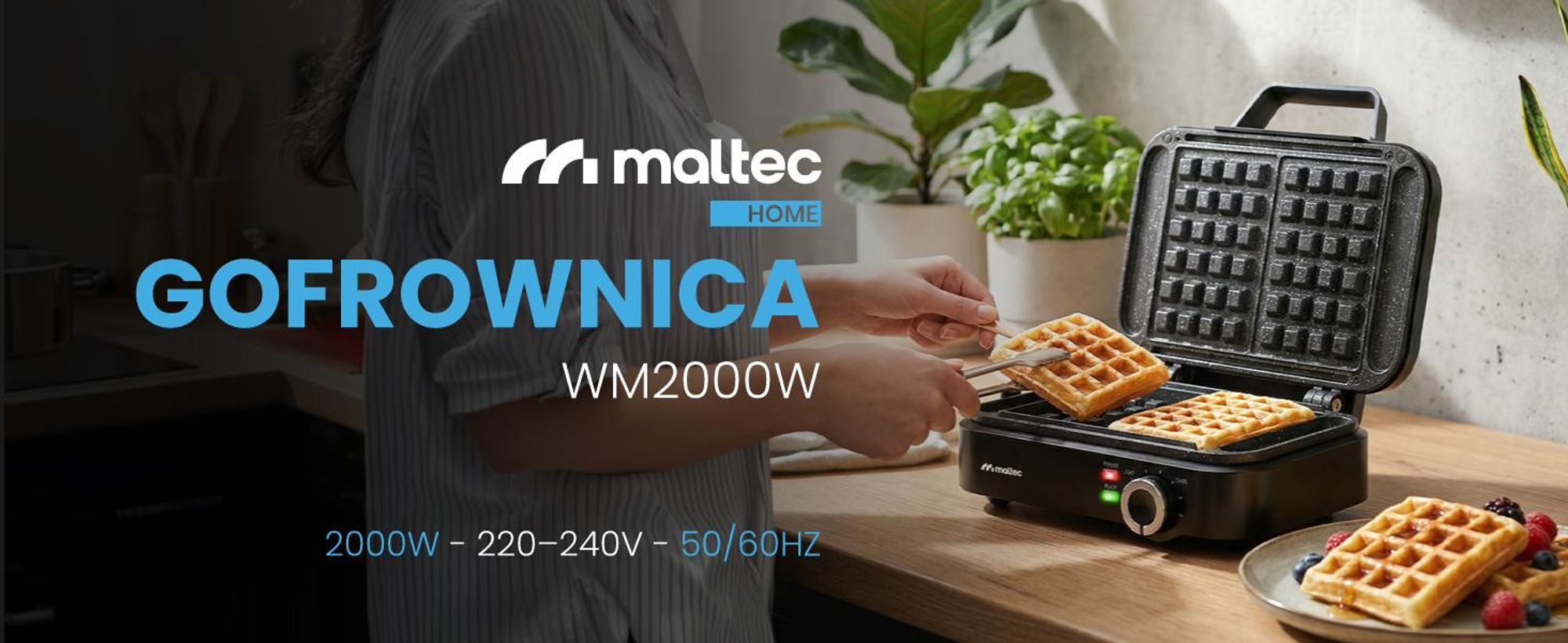 Gofrownica z Regulacją Temperatury Powłoka Marmurkowa na 2 Duże Gofry WM2000W
