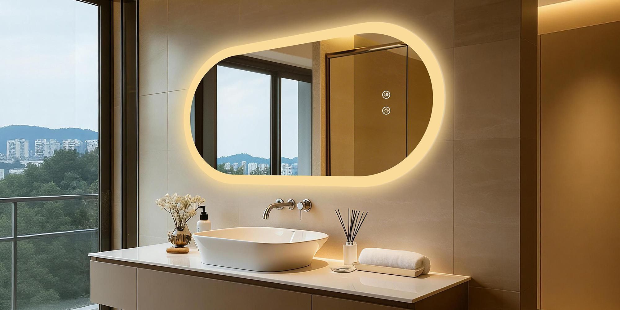 WISFOR LED Oval Spiegel 50x100cm, Badezimmerspiegel mit Touchschalter, Speicherfunktion, Anti-Beschlag